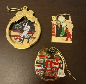 Vintage Brass Lot Of 3 Ornament Gold Metal Gloria Duchin 1990s Christmas - Picture 1 of 5
