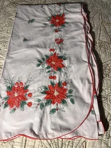 Vintage weiß mit Weihnachtsstern Beeren Blätter Baumwollmischung Tischdecke 60”x120” - Bild 1 von 13