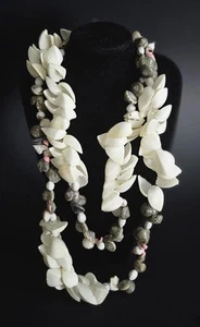 Vintage Polynesische Muschel Lei Halskette Jobs Tränen Schnecke Shell Muscheln 42" - Bild 1 von 8