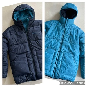 Barbour Boys Hike Reversible Hooded Puffer Coat 14/15 XXL Sky Blue Navy Jacket - Picture 1 of 24
