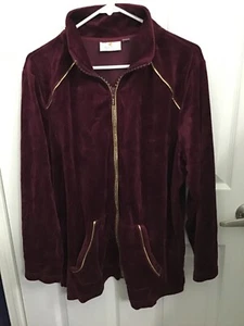 Quacker Factory Women's Maroon Full Zip Bling L/S Jacket 1X - Picture 1 of 5