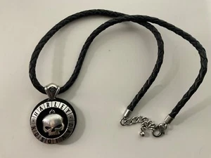 Harley-Davidson Willie G skull pendant .Silver plated w/ black braided leather. - Picture 1 of 8