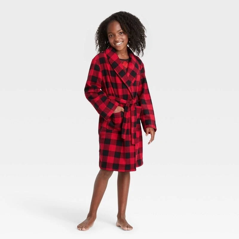 Wondershop at Target Size 8 KIDS' ROBE Red/Black Plaid Family Sleep Set