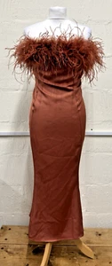 Club L Burnt Orange Bandeau Feather Slip Dress UK 16 - Picture 1 of 7