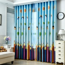 Rainbows Pencils Curtains Baby Room Polyester Window Blackout Printed Drapes