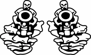 Pair of Hand Guns Skeleton Pistol Weapons Car Truck Window Vinyl Decal Sticker - Picture 1 of 3