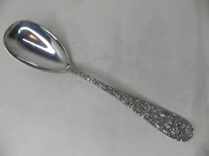 STIEFF ROSE STERLING SILVER OVAL SERVING SPOON 8 1/2" NO MONOGRAM - Picture 1 of 3