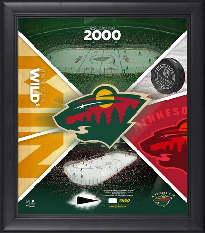 Minnesota Wild Framed 15" x 17" Team Impact Collage with a Piece of GU Puck Cover