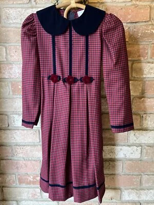 VNTG Bonnie Jean Girls Sz 8 Blue Red Plaid Dress Velvet Collar / Trim Holliday - Image 1 of 4