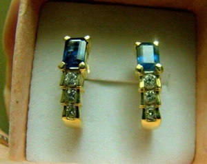 14K Yellow Gold Plated 3 Ct Emerald MoissaniteSapphire Stud Women's Earrings - Picture 1 of 3