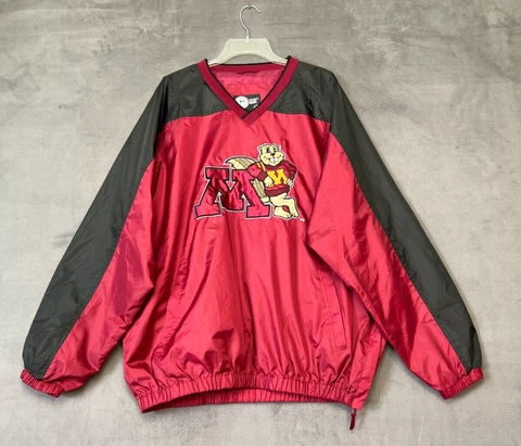 Minnesota Golden Gophers Jacket Mens XL Maroon Black V Neck Windbreaker Pullover Cover