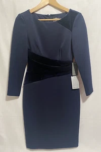 Vince Camuto Navy Long Sleeve Midi Dress with Velvet Accent Women's Size 4 - Picture 1 of 10