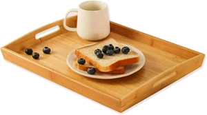 Bamboo Serving Tray Butler Tray with Handles Breakfast Coffee Table Tray 17*13In - Picture 1 of 9