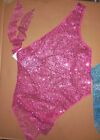 Sheer Sequin One Shouldered Top Asymmetrical 3 Colors Dance Costume Hairtie