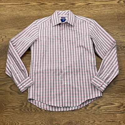 Camisa de vestir Egara para hombre sin planchar a cuadros rosa gris 100 % algodón sin bolsillo pequeña Foto 1 de 4