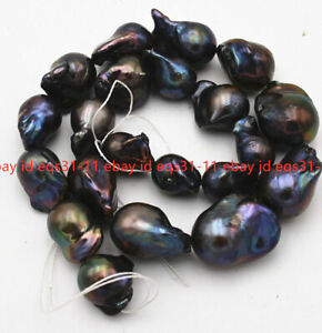 Genuine 15x20mm Tahitian Black Baroque Keshi Reborn Pearl Loose Beads 15''Strand