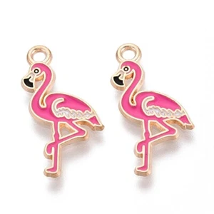 10 fabulosos dijes colgantes en forma de flamenco rosa tono dorado - Imagen 1 de 2