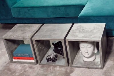Juego de 3 Cubos de Hormigón Mesa de Centro Mesa de Centro Mesita de Noche Mesa auxiliar Taburete Foto 1 de 4