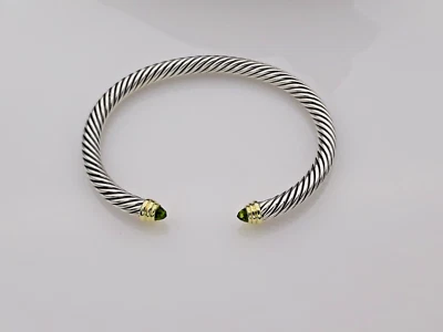 David Yurman 5mm Cable Classic Bracelet with Peridot and 14K Gold Size Small - Image 1 of 4