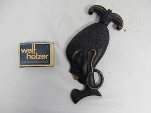 Rare 50´s design brass wall mask African Beauty with corkscrew mit Korkenzieher - Picture 1 of 12
