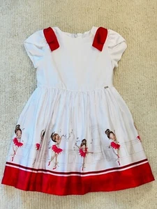 Kindermode - MAYORAL - Mädchen weißes Kleid mit rotem Ballett (Größe 6) fast neu - Bild 1 von 5