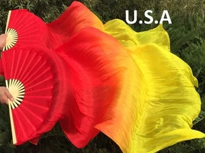 Silk Fan Veils Belly Dance 100% Silk Quick Ship USA Store       FREE GIFT - Picture 1 of 2