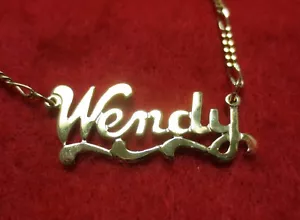 14KT Oro EP 2MM Figaro Tobillera O Collar Con El Nombre Wendy Colgante Charm - Imagen 1 de 1