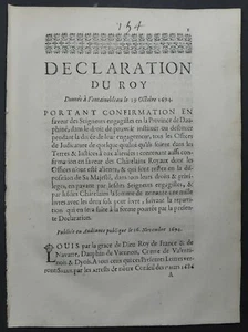 [Ancien Régime] DECLARATION DU ROY Province Dauphiné Offices de Judicature 1694 - Picture 1 of 1