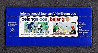 NETHERLANDS 2001 2/80c SOUVENIR SHT SC 1069 INTRNL. VOLUNTEERS DAY~CTO~OG  VF - Image 1 of 2