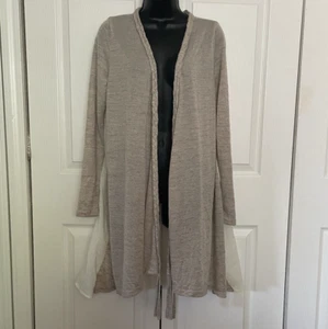 Le Lis Cardigan Women Medium Open Front Brown Beige Mixed Media Duster Boho Top - Picture 1 of 13