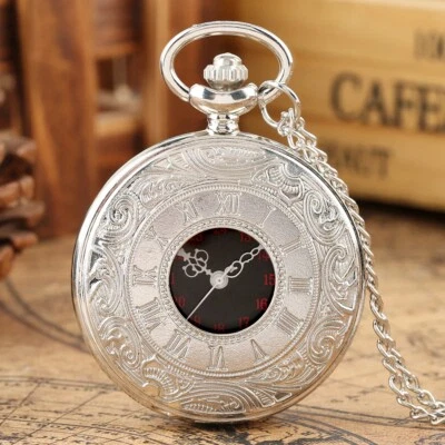 Men Quartz Pocket Watch Silver Hollow Cage Steampunk Vintage Pendant Gift NEW - Image 1 of 4