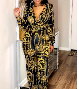 Damen Overall mit Kettenmuster dehnbar Schwarz Gelb gr M Neu - Bild 1 von 5
