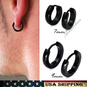 2 pares de aretes tipo argolla de acero inoxidable hip hop negros de 7 mm y 9 mm para hombre regalo - Imagen 1 de 4