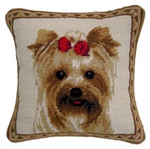 Yorkie Dog Needlepoint Pillow 10"x10" NWT - Picture 1 of 1