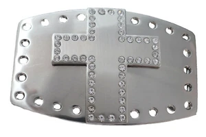 Hombres Mujeres Plata Metal Vaquero Moda Hebilla Cruz Bling Religioso Jesucristo - Imagen 1 de 12
