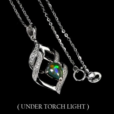 Collar de plata de ley 925 pera ópalo negro 8x6 mm topacio piedras preciosas joyería Foto 1 de 4