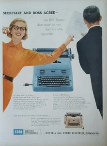 Anuncio impreso de máquina de escribir portátil IBM 1955 vintage, secretario y jefe acuerdan - Imagen 1 de 1