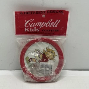 Vintage Campbells Soup Kids Set of 6 3.5" Metal Coasters In Bag Unused - Picture 1 of 4