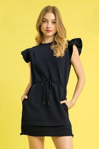 Umgee Luxe Strick Rüschenärmel Tunnelzug Minikleid - Bild 1 von 7