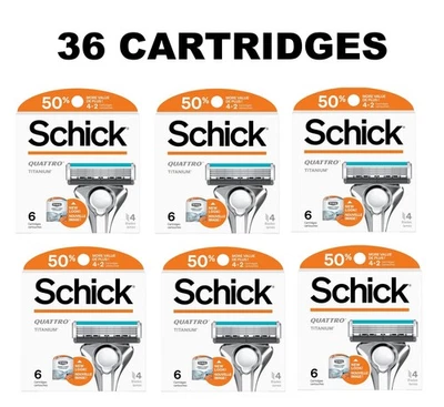 Schick Quattro Titanium 36 Cartridges Razor Blades Refills NEW $75.90 RETAIL - Image 1 of 4