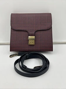 Brooks Brothers Red Fleece Houndstooth Crossbody Purse Burgundy Red & Navy Blue - Picture 1 of 10