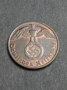 Moneda nazi 1938 B 1 Reichspfennig Tercer Reich - Imagen 1 de 2