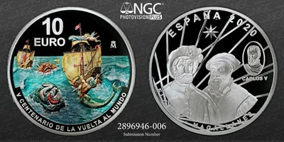 2020M Spain S10E Magellan Elcano Exped. - The Sea of Darkness NGC PF 69 UC +COA - Image 1 of 3