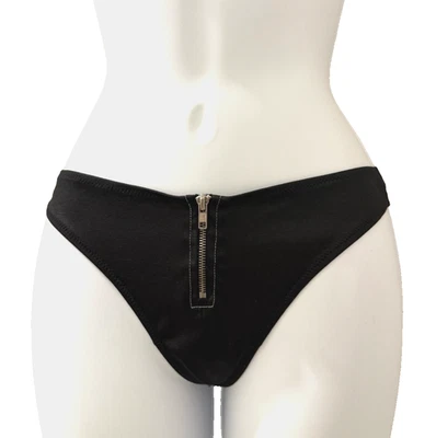 vintage y2k 2000s Planet Lingerie black zipper thong panties S Hong Kong - Image 1 of 4