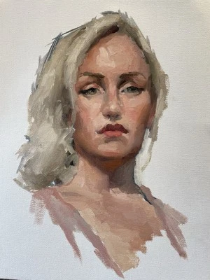 Estudio de retrato Allá Prima: óleo sobre lienzo 9x12 mujer joven pintada de la vida Foto 1 de 4