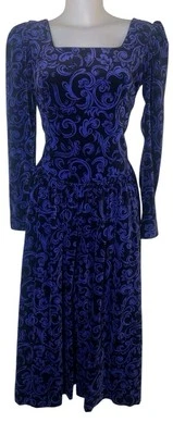 Vestido midi de bruja floral de terciopelo azul victoriano talla 10 de colección Laura Ashley para mujer Foto 1 de 4
