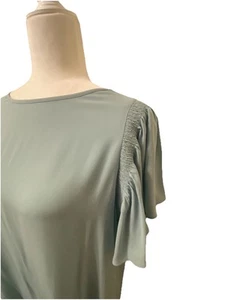 Loft Sage Green Blouse Smocked Sleeves Short Sleeves Size NWT Size L - Picture 1 of 3