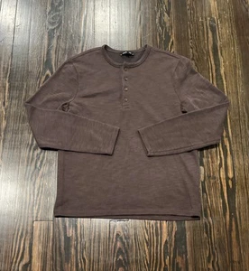 Express Long Sleeve Henley Shirt Men’s Medium Brown Cotton Polyester - Picture 1 of 4