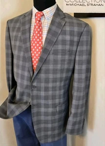 Michael Strahan Collection Blazer Herren Grau Kariert Sport Mantel Modern Fit 46R  - Bild 1 von 10