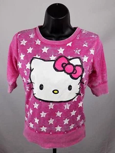 Hello Kitty Sweatshirt Girl's Medium Pink Sanrio Graphic Logo Sweater New - Picture 1 of 4
